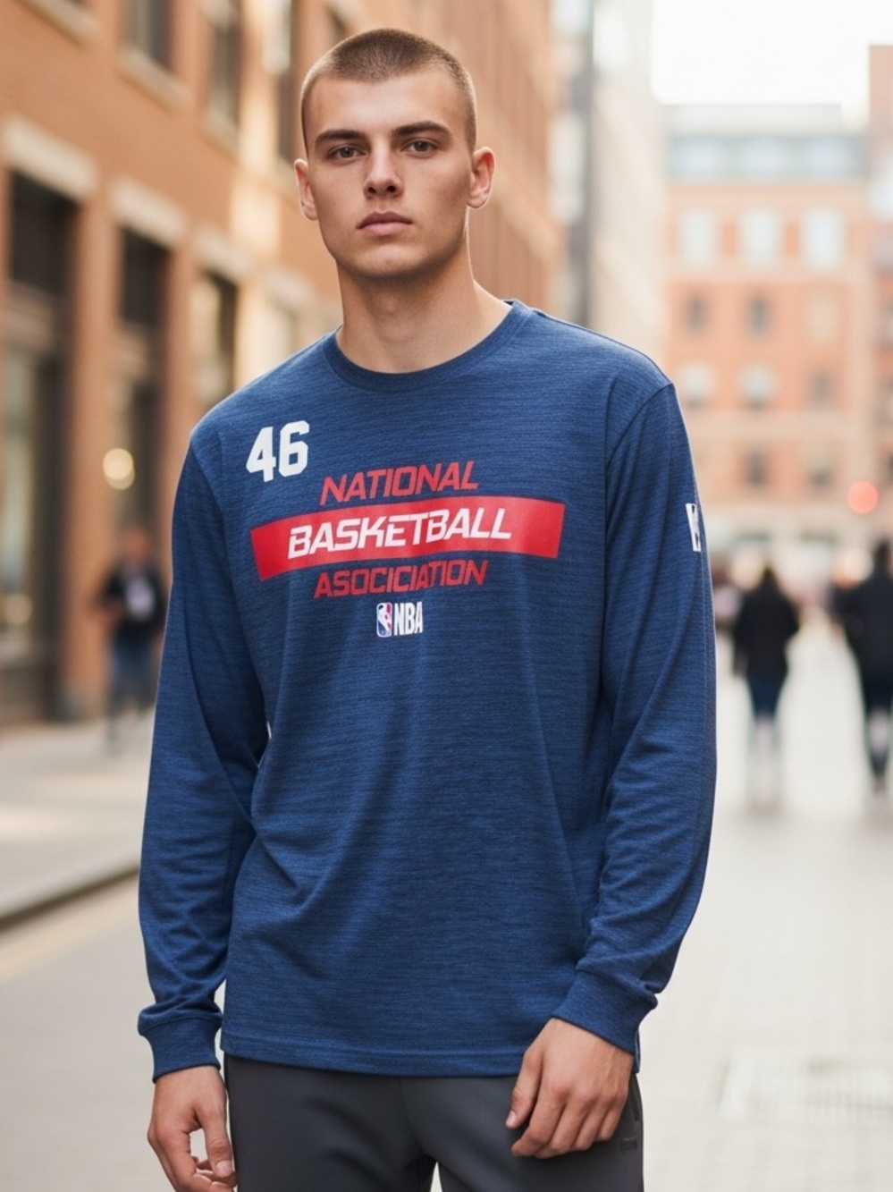 NBA Blue and Red Graphic Long Sleeve Shirt